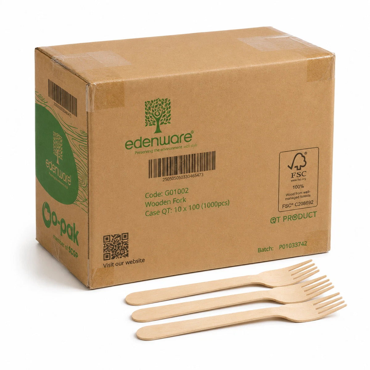 Edenware Wooden Forks 160mm - 1000 Pack, G01002