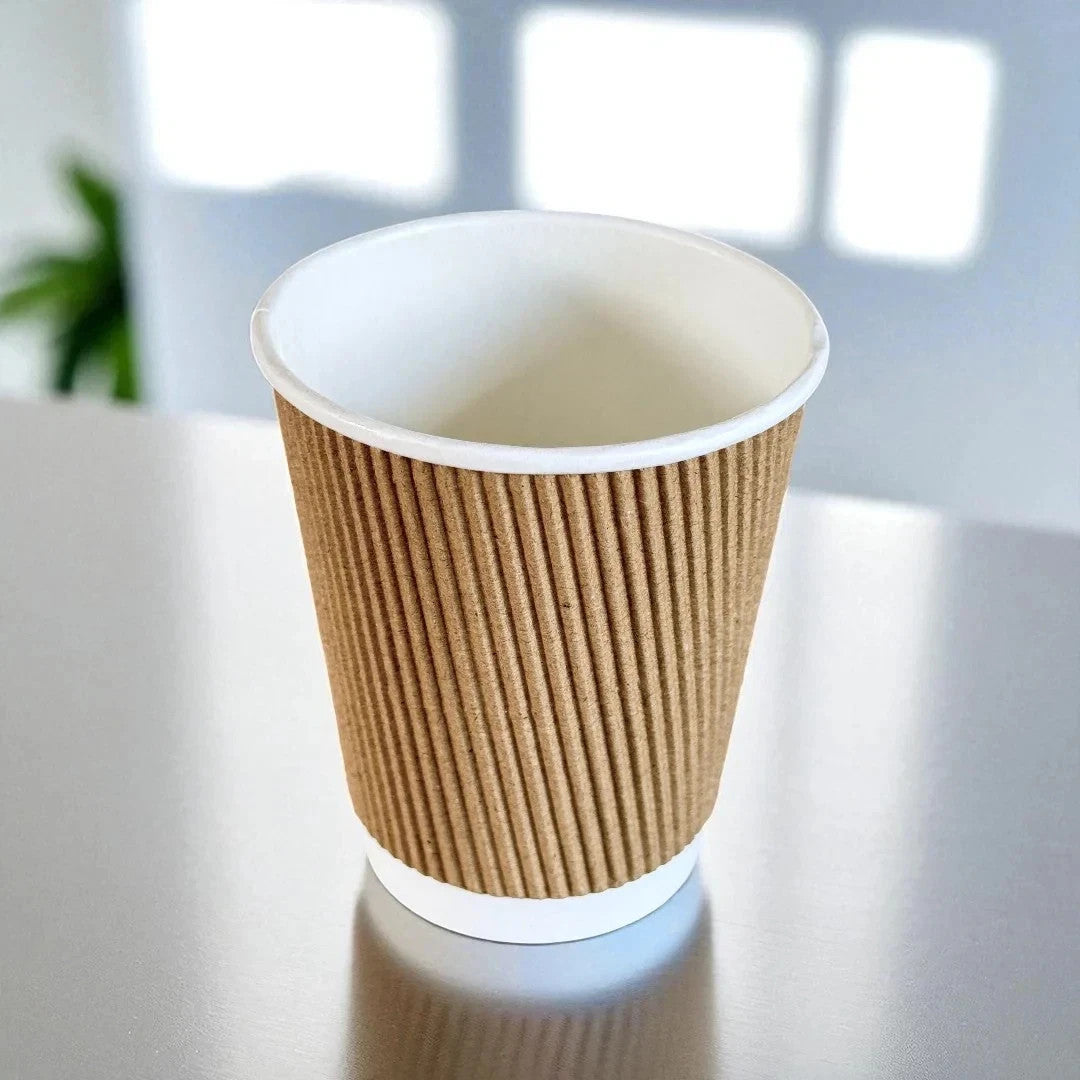 Ripple Walled Cups With Sip Thru lids Paper Disposable Hot Drinks 8 oz 50Pcs