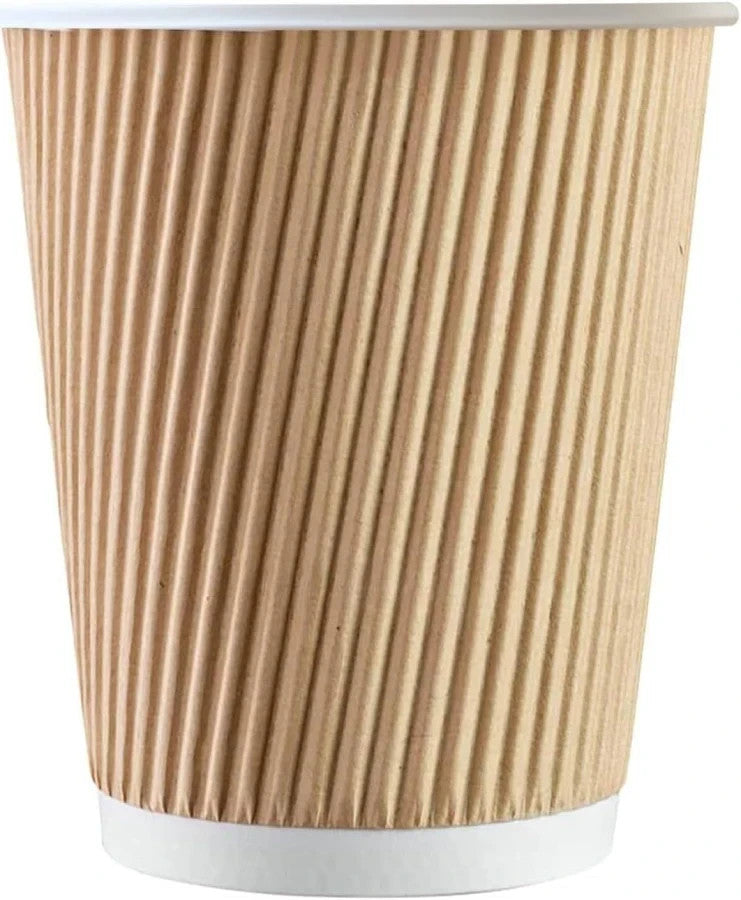 Ripple Wall Paper Coffee Cups with Sip-Through Lids, 12oz, 50 Pack