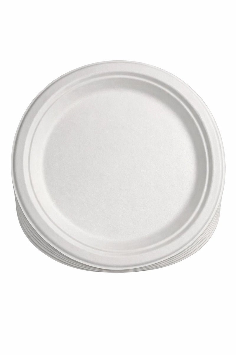 Bagasse Round 9-Inch Catering Plates - Pack of 50