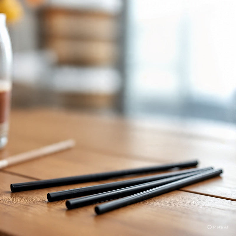 3 Packs of 100 Black Paper Straws, 10mm x 230mm