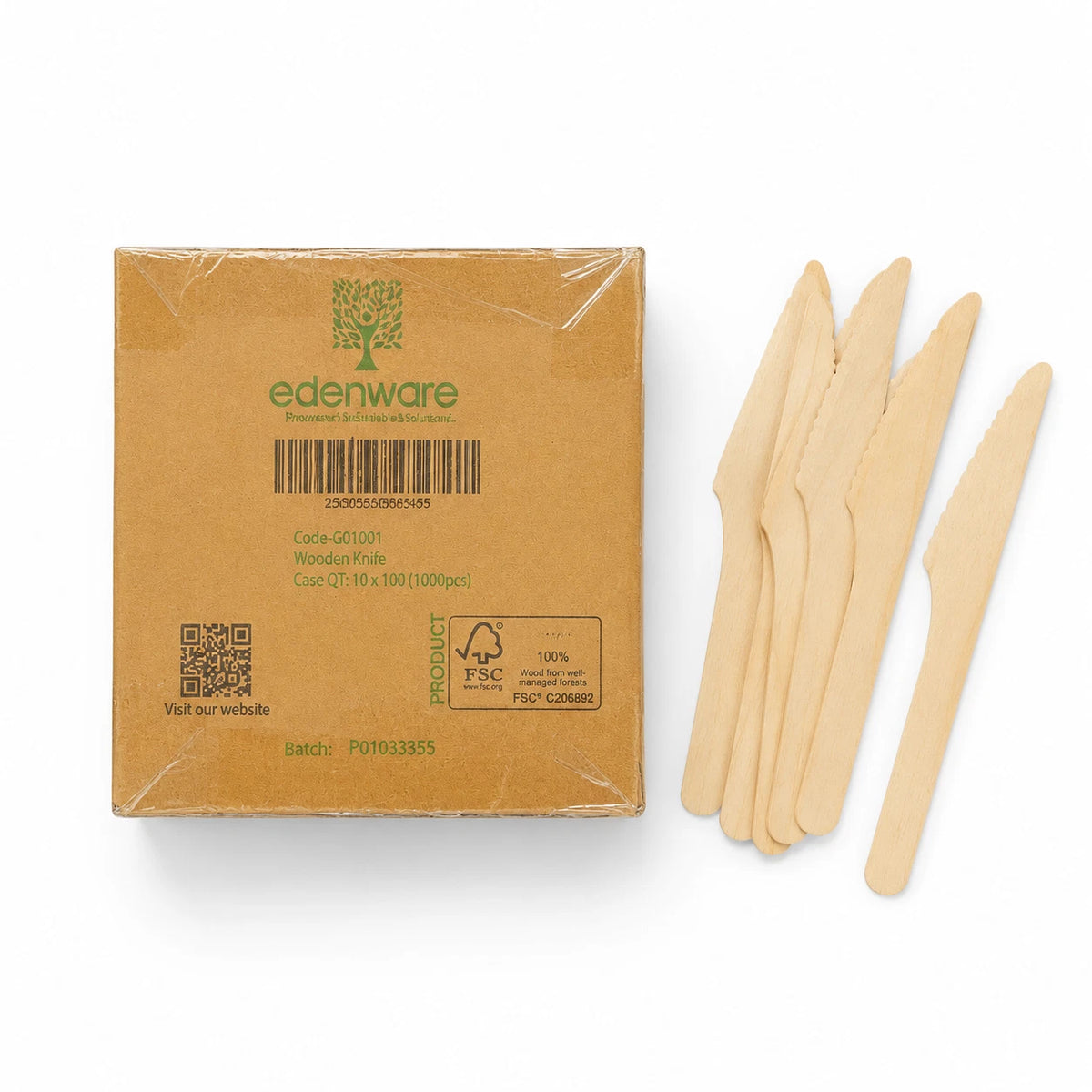 Edenware Wooden Knives 165mm - 1000 Pack, G01001