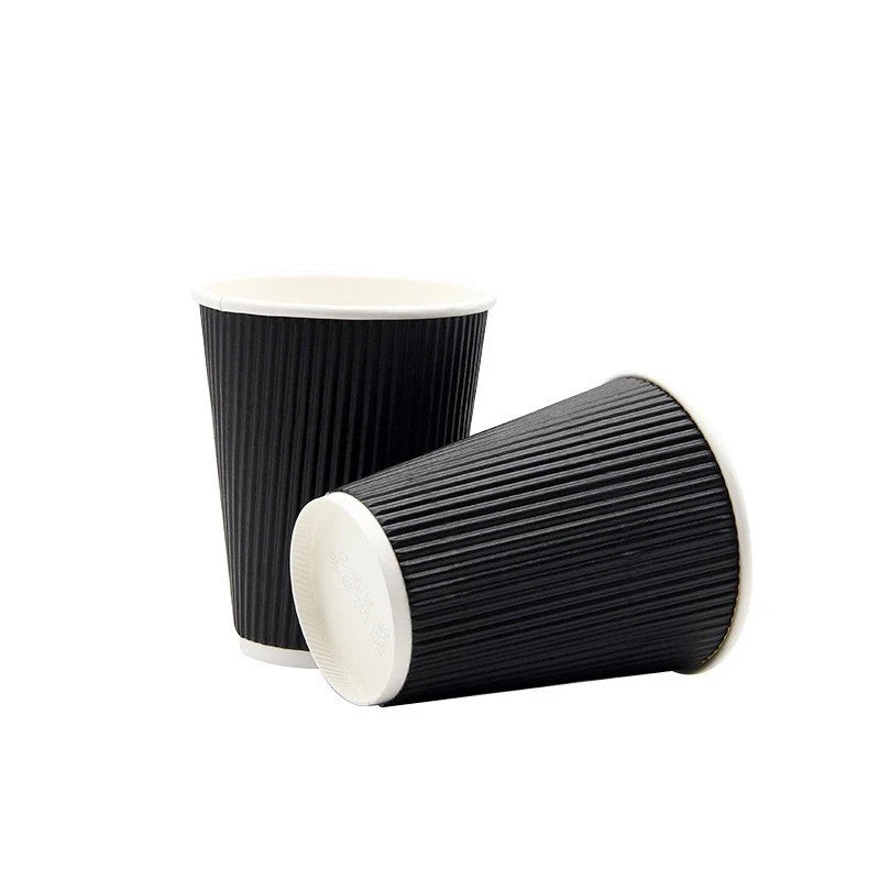 200 Ripple Wall Paper Coffee Cups with Lids 8oz Disposable Hot Drink Cups