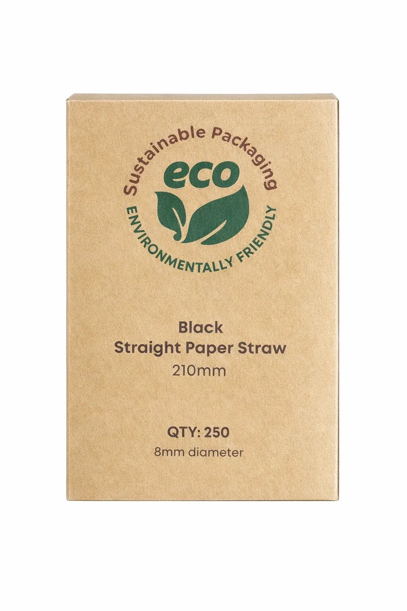 750 Black Paper Drinking Straws 8 x 210mm - 3 Packs of 250