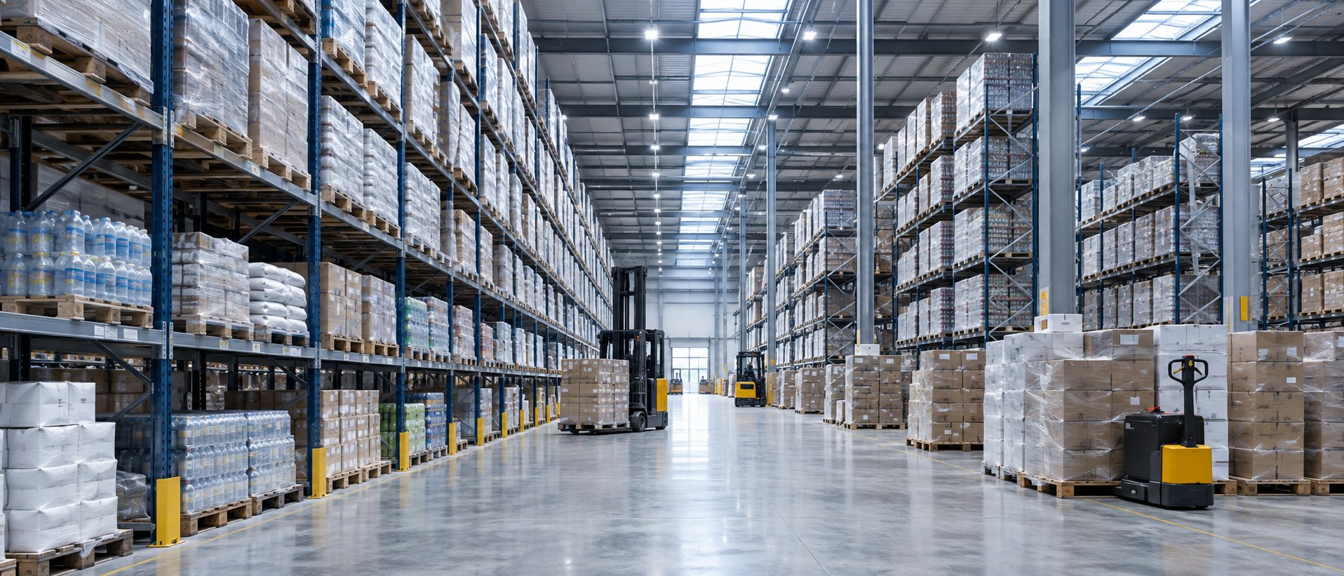Illustrative foodservice supply warehouse interior
